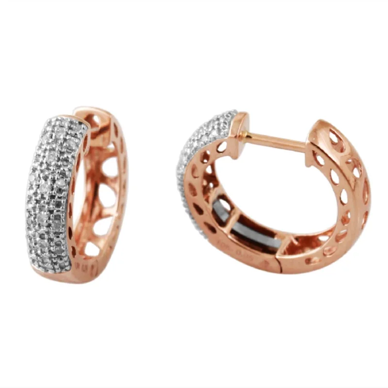 women statement gold earrings -1/10 CTW Diamond Hoop Earrings in 10KT Rose Gold