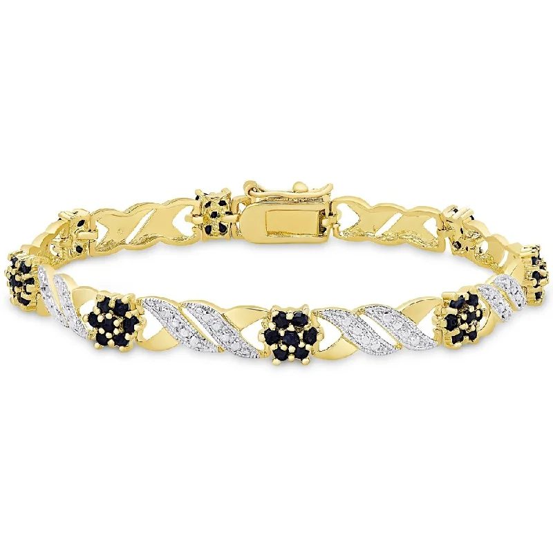 women chain bracelets -Sapphire and Diamond Accent Gold over Silver Flower Bracelet