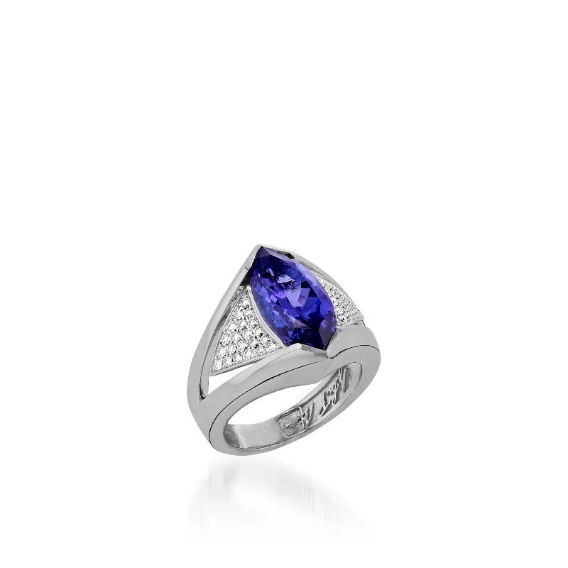 women wedding and engagement rings -Signature White Gold Tanzanite and Diamond Ring