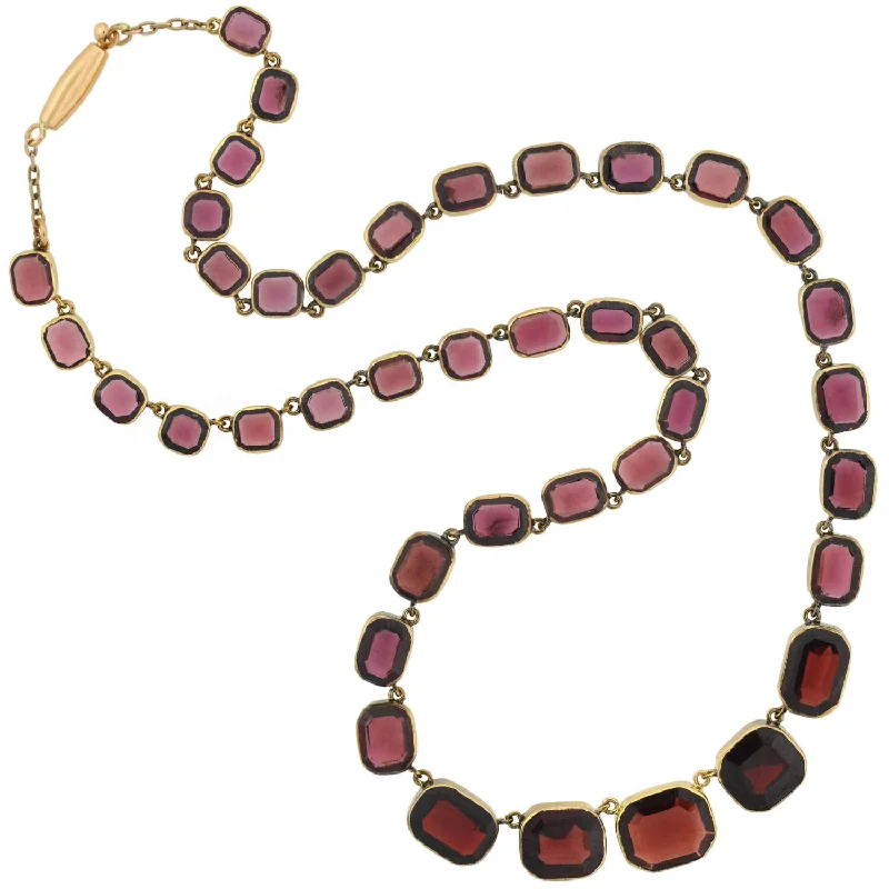 women minimalist necklaces -Victorian 14kt Faceted Garnet Link Collar Necklace 15.5"