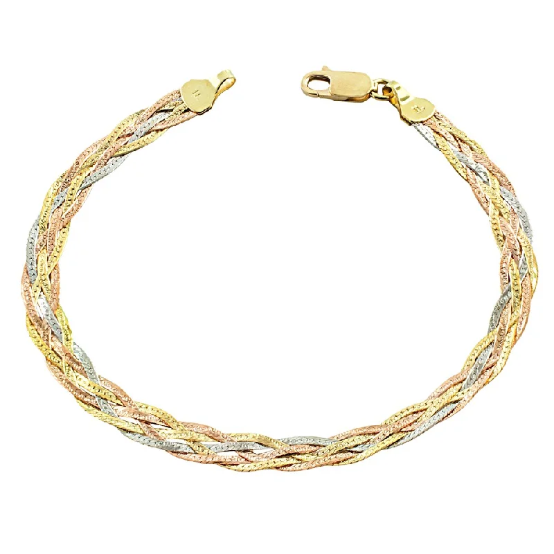 women silver bracelets -Fremada 10 Karat Tricolor Gold 5-strand Braided Herringbone Bracelet (7.5 inch)