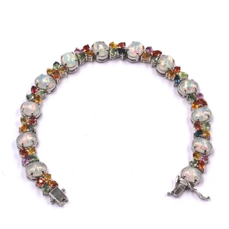 women statement bangles -925 Sterling Silver Ethiopian Opal and Multi Sapphire Bracelet