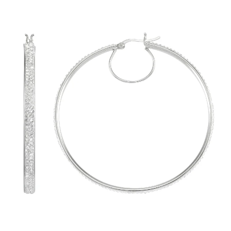 women statement earrings -Simone I Smith Collection Platinum Plated Sterling Silver Crystal 55X3MM Hoop Earrings