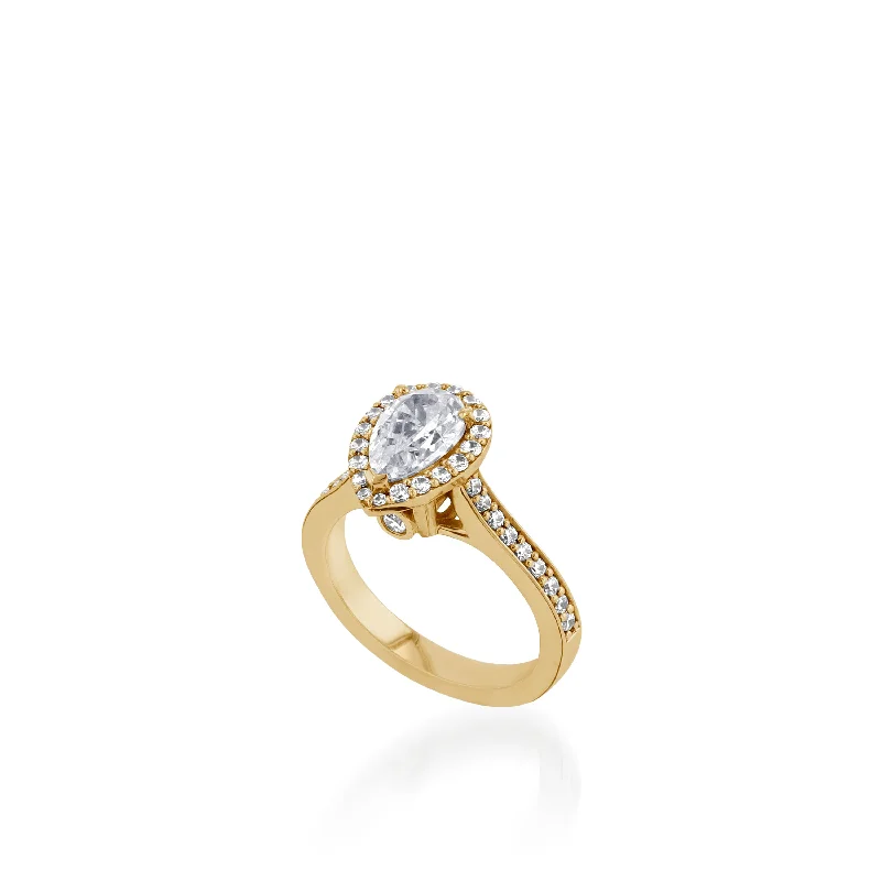 women exclusive engagement rings -Satin Pear Yellow Gold Engagement Ring