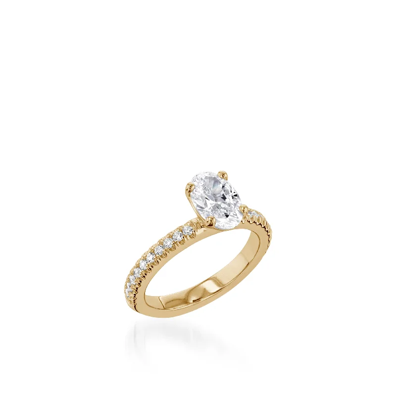 women pave engagement rings -Essence Oval Yellow Gold Engagement Ring