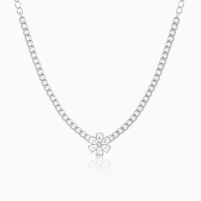 women affordable necklaces -Silver Virtuous Flora Necklace