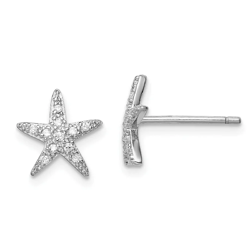 women affordable gold earrings -Sterling Silver Cubic Zirconia 10X11MM Stud Starfish Earrings