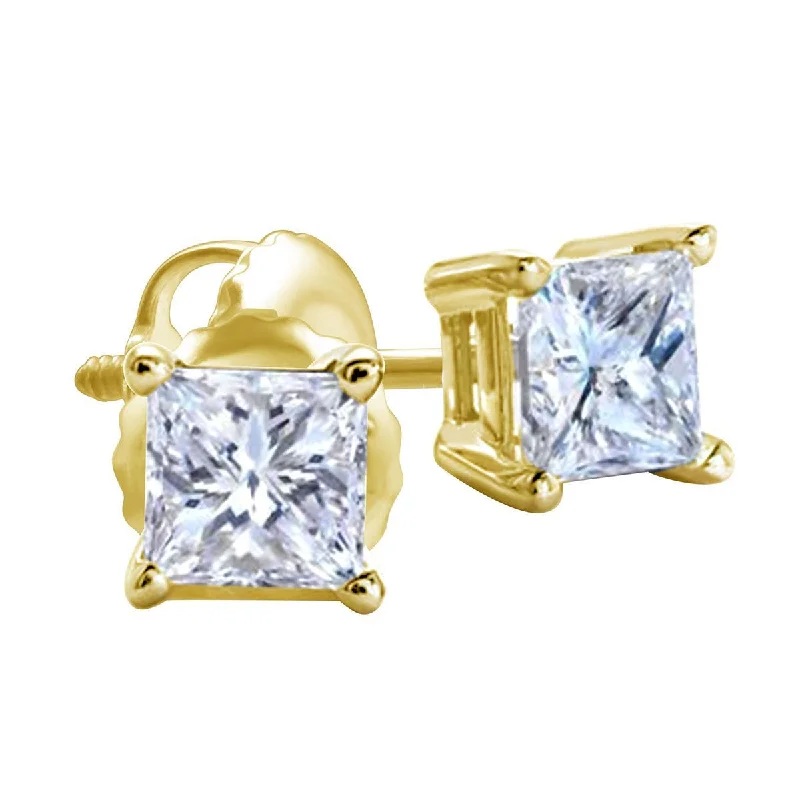 women eco-conscious earrings -Premiere 1 CTW Diamond Solitaire Stud Earrings in 14KT Yellow Gold