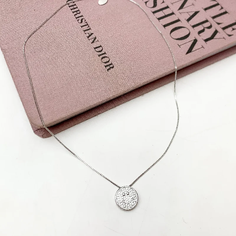 women pearl pendant necklaces -Silver Tone Chain Necklace With Clear Crystal Smiley Face