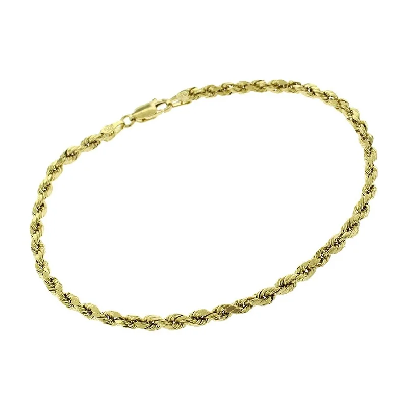 women luxury gold bracelets -14K Yellow Gold 3MM Solid Rope Diamond-Cut Link Bracelet 7"- 8", Gold Bracelet for Men & Women, 100% Real 14K Gold