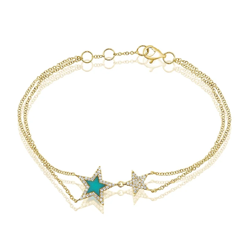 women luxury gold bracelets -Joelle Star Bracelet Turquoise & Diamond 14K Yellow Gold