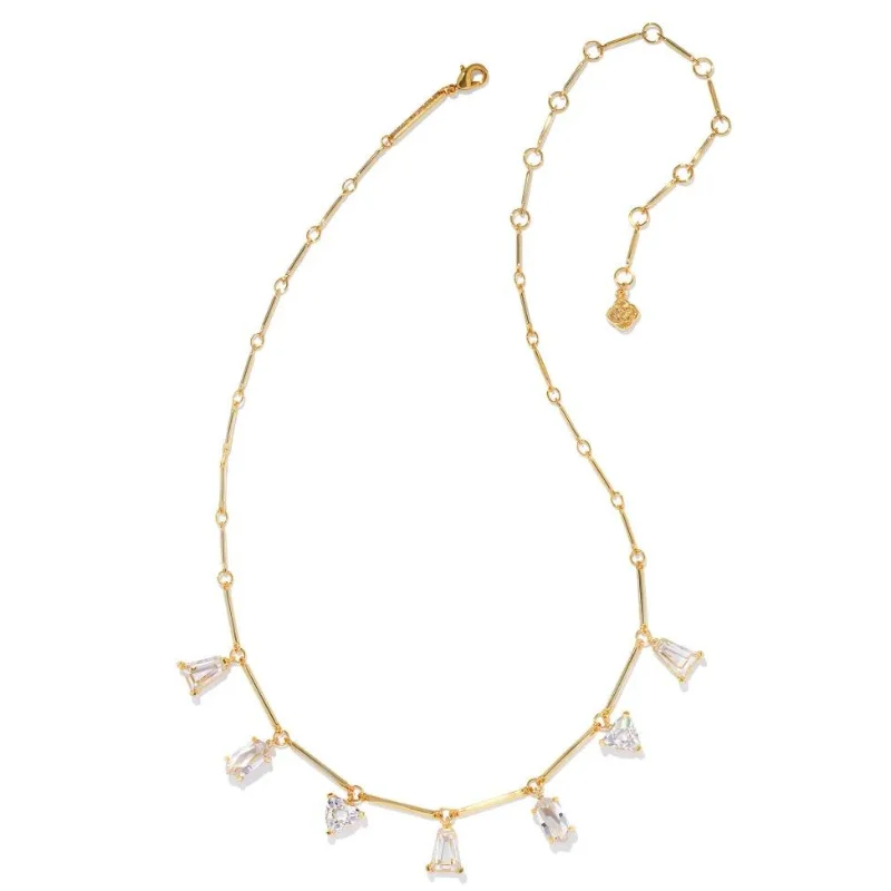 women one-of-a-kind necklaces -Kendra Scott | Blair Gold Jewel Strand Necklace in White Crystal