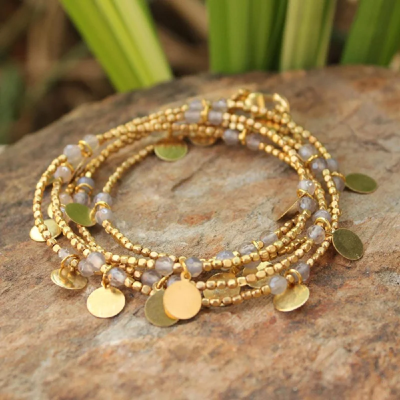 women gemstone bangles -Handmade Gold Overlay 'Moonlit Suns' Agate Bracelet (Thailand)