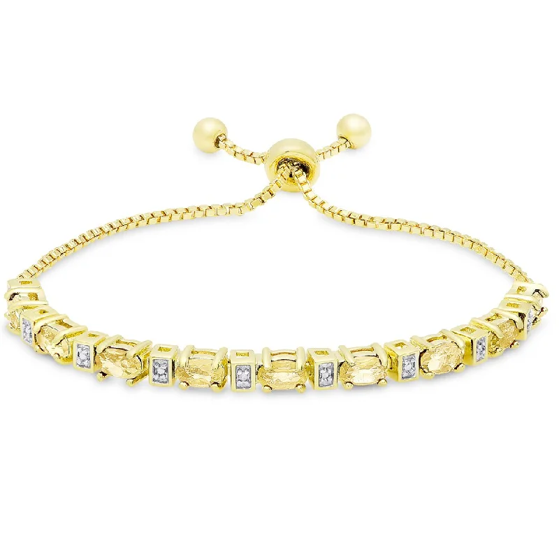 women dainty bracelets -Dolce Giavonna Gold Overlay Citrine and Diamond Accent Adjustable Slider Bracelet