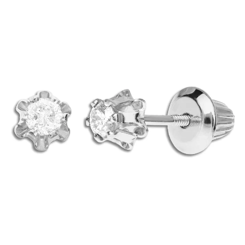 women eco-conscious earrings -Kiddie Kraft 14KT White Gold 1/7 CTW Round Diamond Childrens Stud Earrings