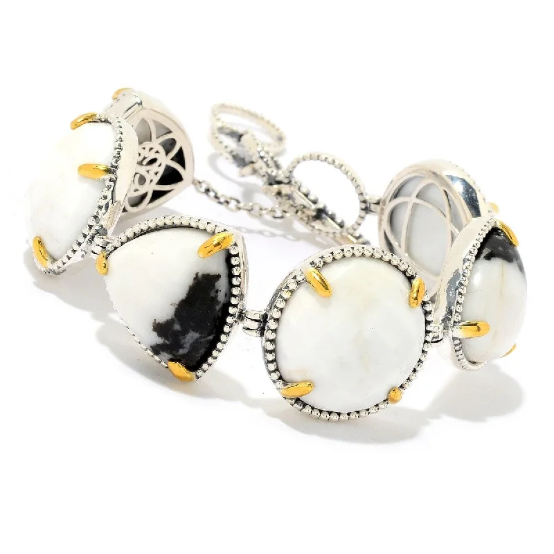 women pearl bracelets -925 Sterling Silver White Magnesite and White Buffalo Bracelet