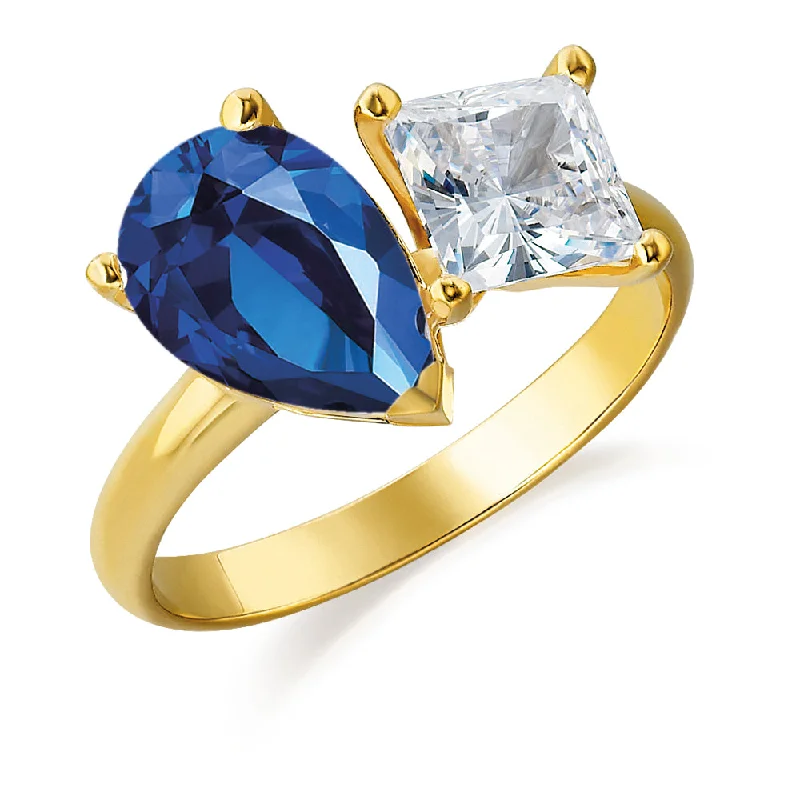 women unique rings -Toi et Moi Tru-Sapphire and Princess Cut Ring