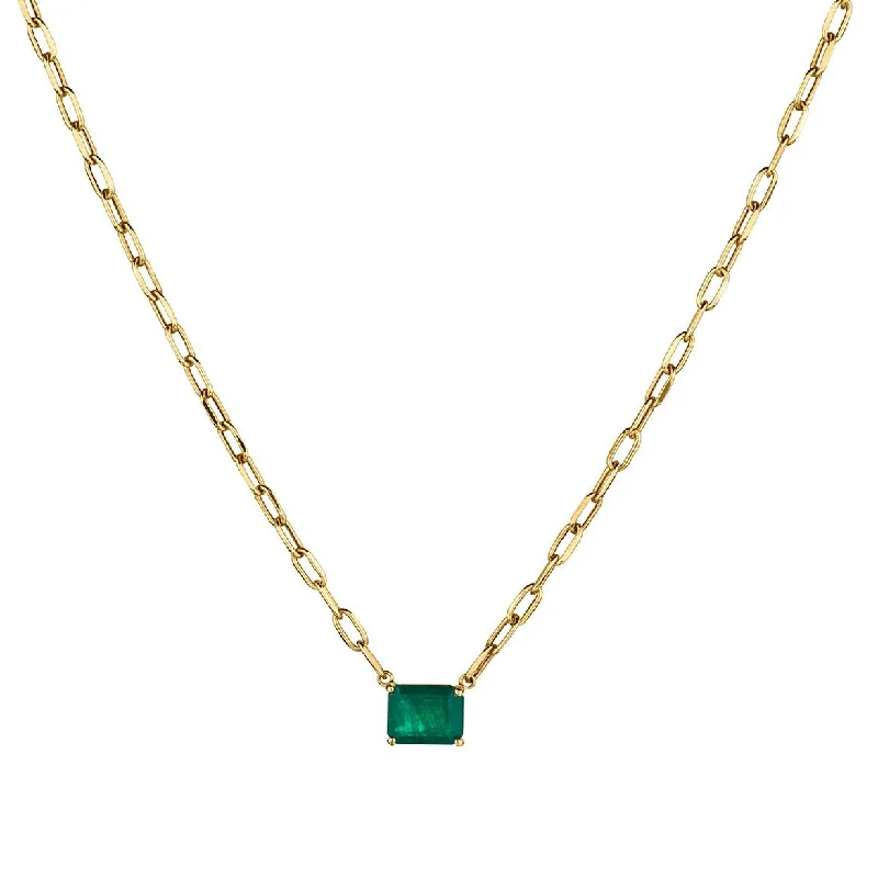 women timeless necklaces -GREEN EMERALD SET ON PAPERCLIP CHAIN NECKLACE