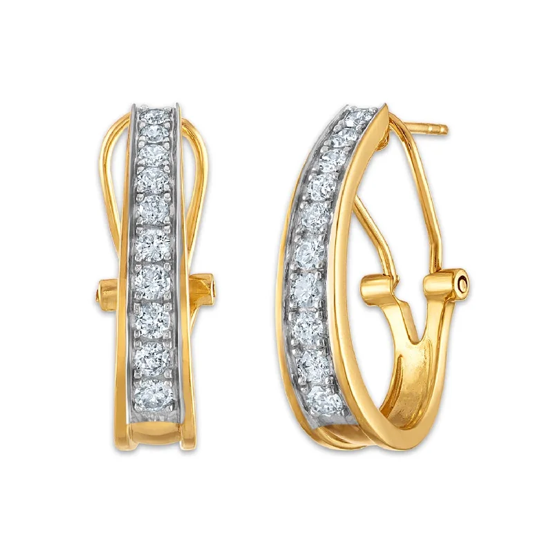 women handcrafted earrings -1 CTW Diamond Hoop Earrings in 10KT Yellow Gold