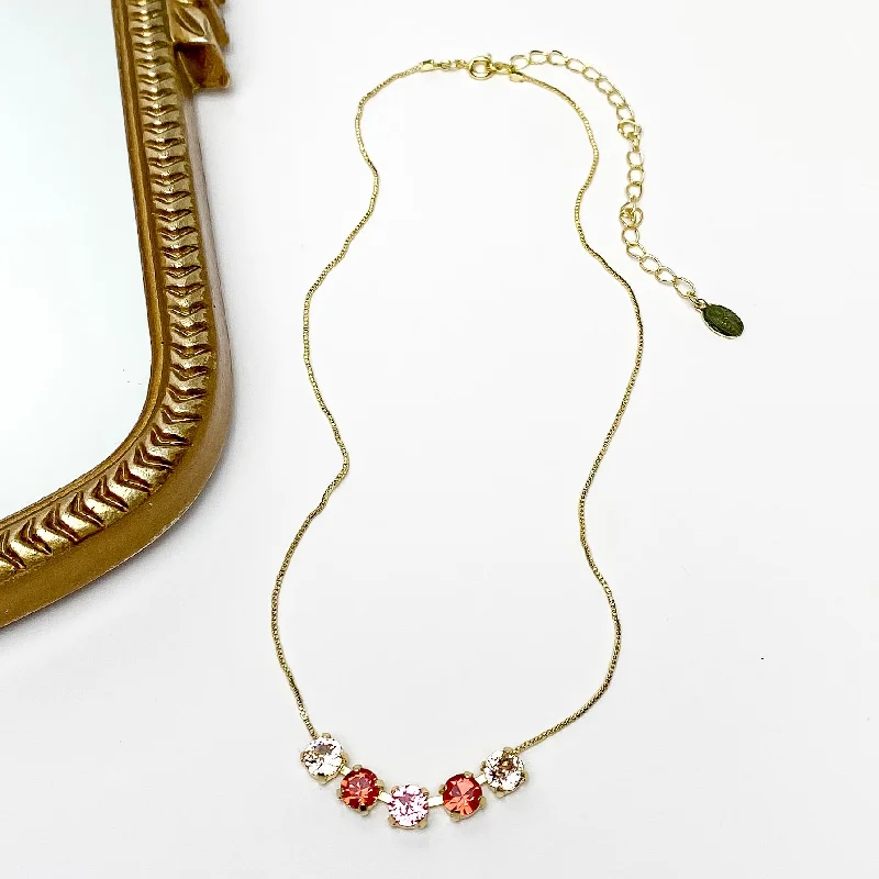 women bridal jewelry necklaces -Sorrelli | Shaughna Tennis Necklace in Bright Gold Tone and First Kiss