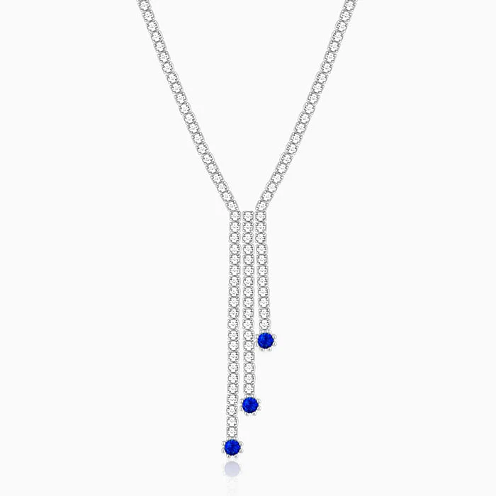 women radiant-cut necklaces -Silver Blue Lariat Necklace