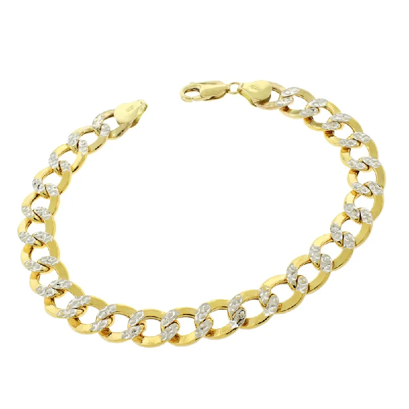 women classic bangles -14k Yellow Gold 9.5mm Hollow Cuban Curb Link Diamond Cut Two-Tone Pave Bracelet Chain 9"