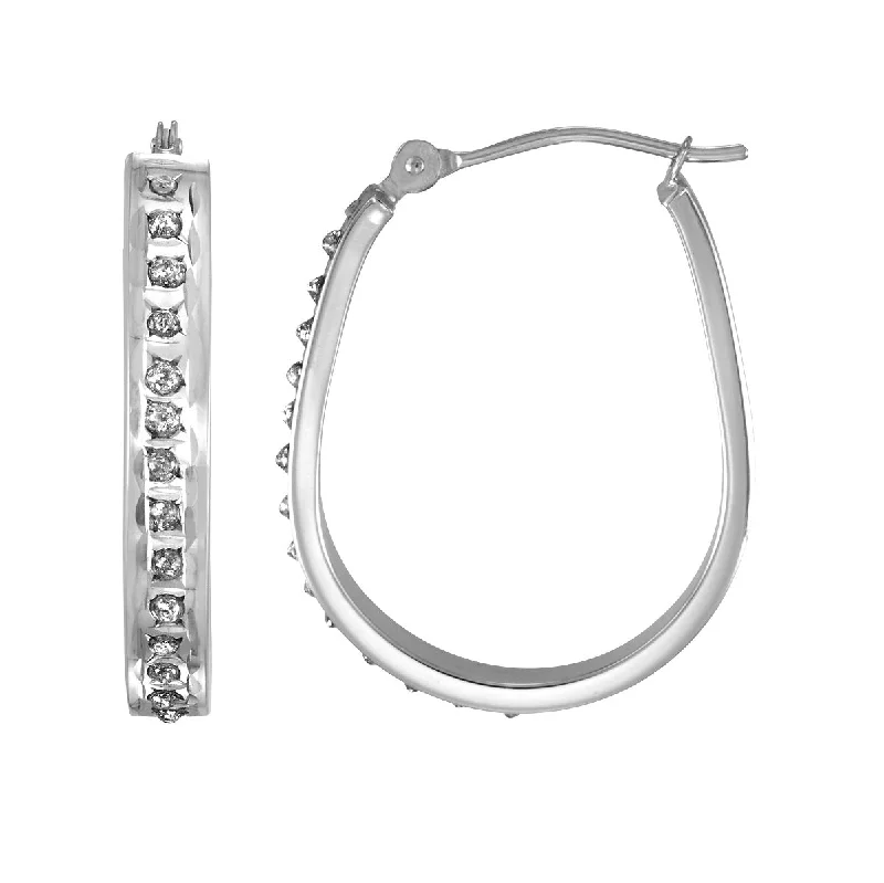 women large hoop earrings -Diamond Fascination 14KT White Gold 23X18MM Diamond Accent Hoop Earrings