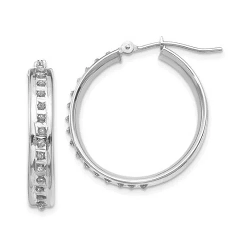 women anniversary earrings -Diamond Fascination 14KT White Gold 20MM Diamond Accent Hoop Earrings