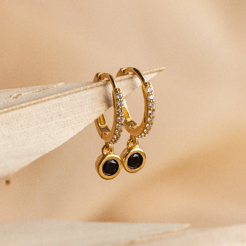 women chic earrings -Pave Onyx Drop Huggies