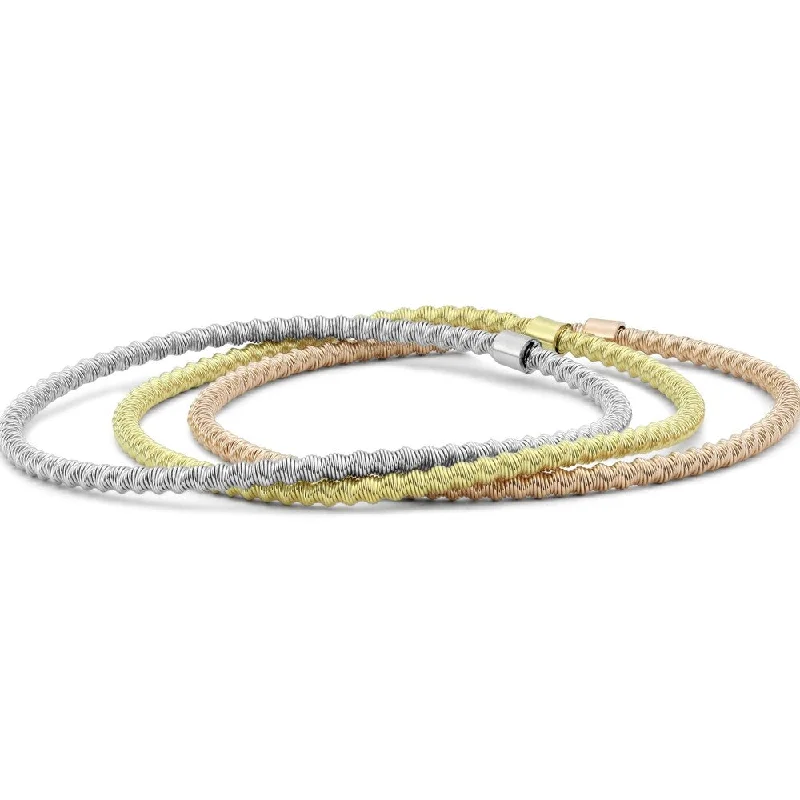 women trendy bangles -Italian Made Tri-Color Rope Stretch Bracelet in .925 Sterling Silver - charm