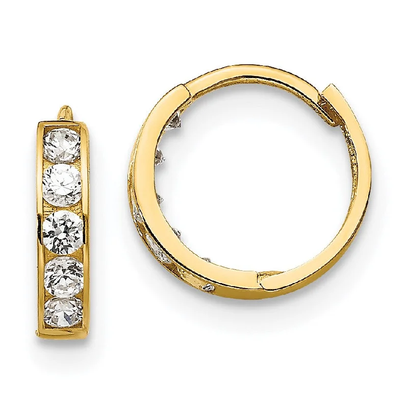 women minimalistic earrings -14KT Yellow Gold Cubic Zirconia 10X3MM Childrens Hoop Earrings