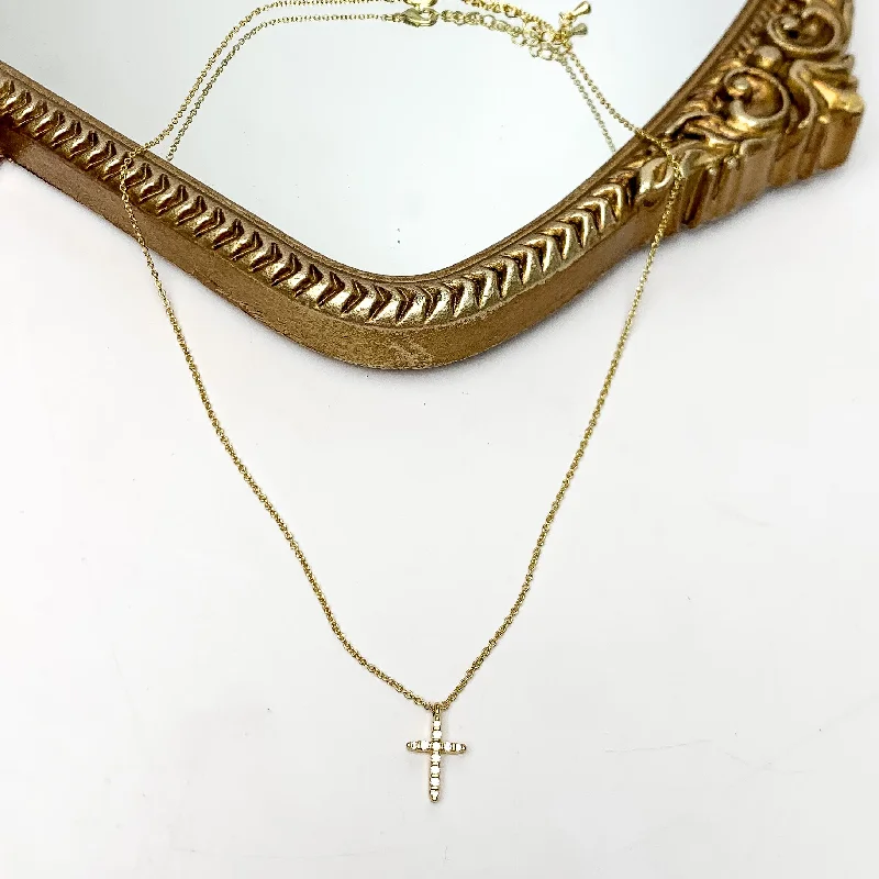 women simple gold necklaces -Gold Tone Glory Chain Necklace With Clear Crystal Cross