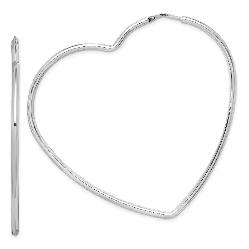 women personalized earrings -Sterling Silver 2X60MM Heart Hoop Earrings