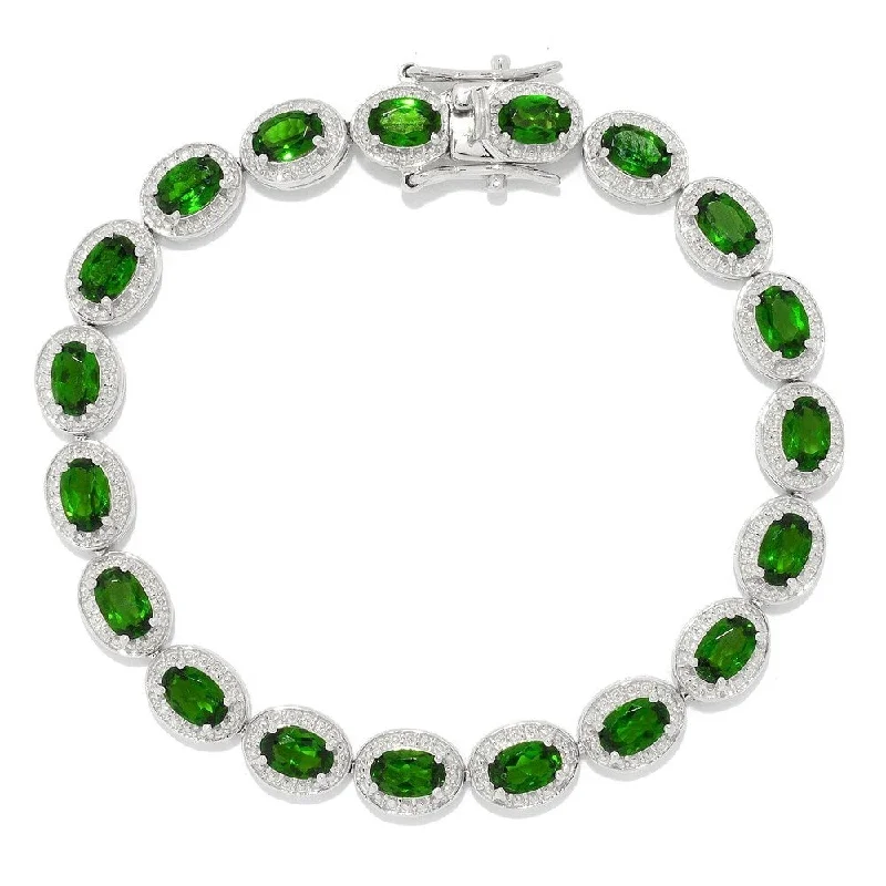 women engraved bracelets -Sterling Silver 7.25" 6 x 4mm Chrome Diopside Line Bracelet