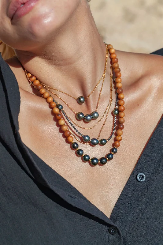 women wedding day necklaces -Seven Tahitian Pearl Sandalwood Necklace - Moana