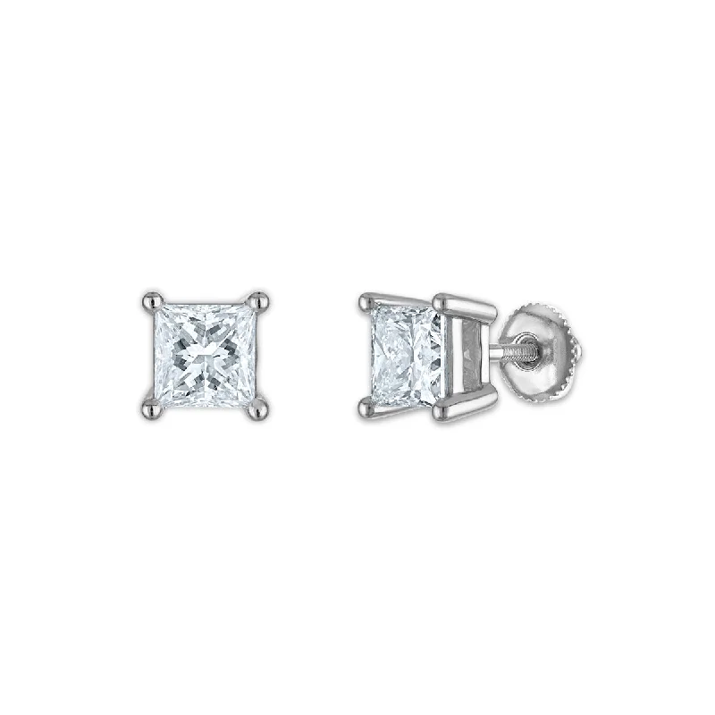 women chic stud earrings -EcoLove 3 CTW Lab Grown Diamond Stud Princess Cut Earrings in 10KT White Gold