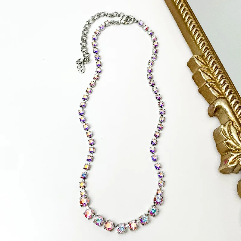 women sparkling necklaces -Sorrelli | Audrianna Crystal Tennis Necklace in Palladium Silver Tone and Aurora Borealis