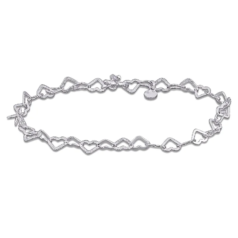 women minimalist bracelets -Miadora 5mm Alternating Textured Heart Link Bracelet Sterling Silver-7.25 in