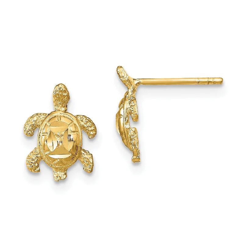 women fashion statement earrings -14KT Yellow Gold 11X8MM Diamond-cut Sea Turtle Earrings