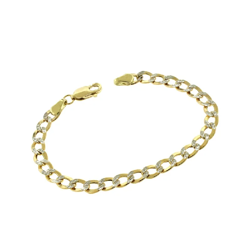 women silver plated bracelets -14k Yellow Gold 4.5mm Hollow Cuban Curb Link Diamond Cut Two-Tone Pave Bracelet Chain 5.5"