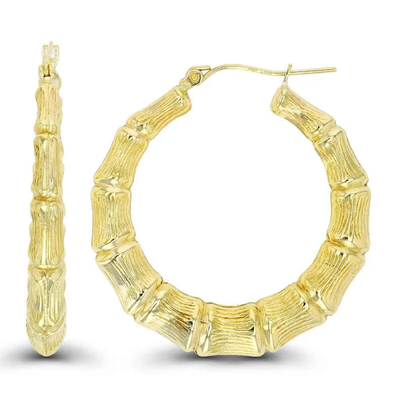 women chic stud earrings -10KT Yellow Gold 35X5MM Hoop Bamboo Earrings