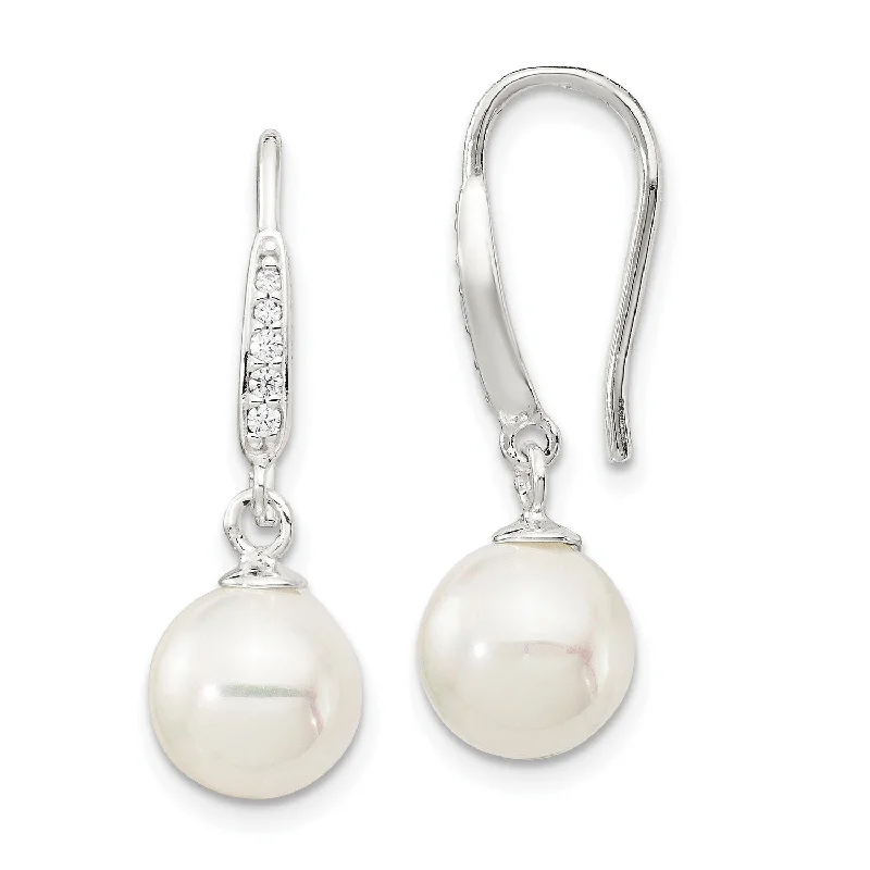 women statement earrings -Sterling Silver Pearl and Cubic Zirconia Drop & Dangle Earrings