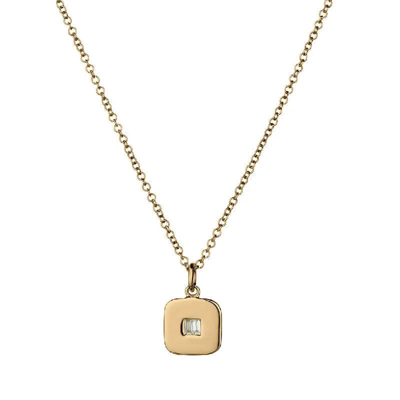 women minimalist necklaces -BAGUETTE DIAMOND ON SQUARE PENDANT NECKLACE