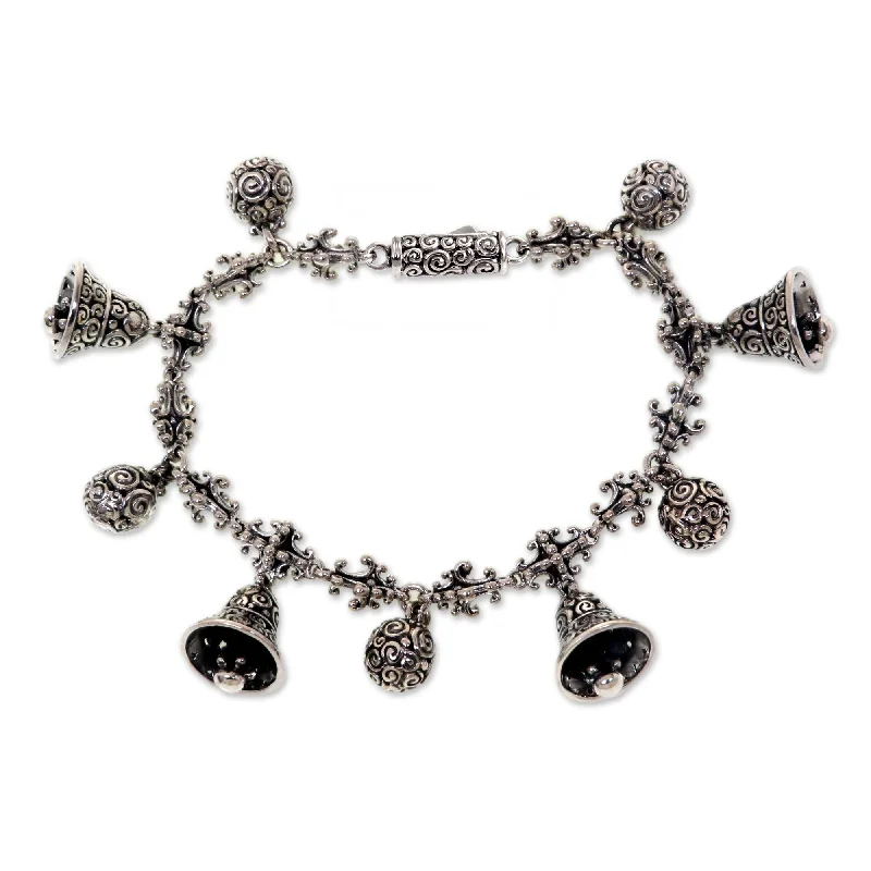 women customized charm bracelets -Sterling Silver Charm Bracelet, 'Singing Bells' (Indonesia)