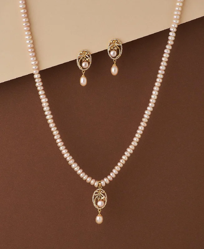 women dainty gold necklaces -Trendy Real Pearl Necklace Set