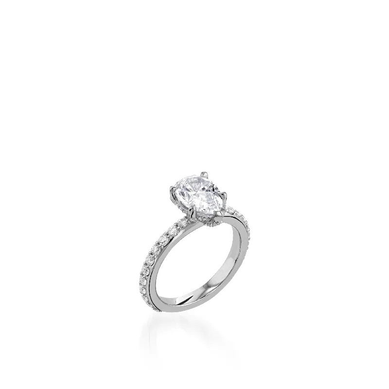 women classic solitaire engagement rings -Duchess Pear White Gold Engagement Ring