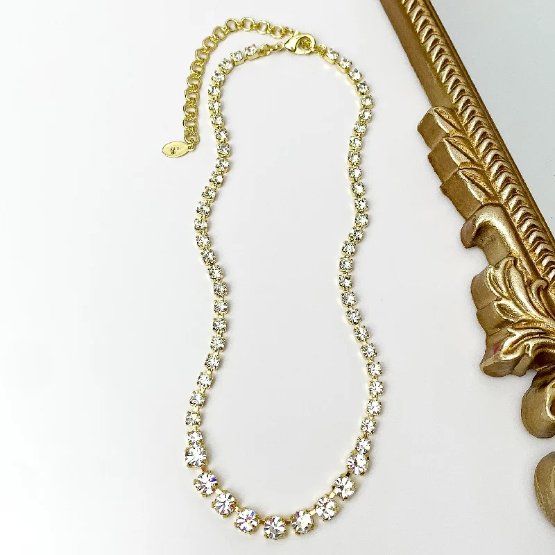 women one-of-a-kind necklaces -Sorrelli | Audrianna Crystal Tennis Necklace in Bright Gold Tone and Clear