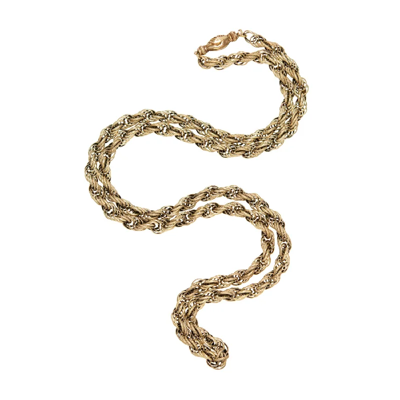 women dainty gold necklaces -Georgian 15k Textured Link 37" Chain Necklace with Hand Clasp 44.7g