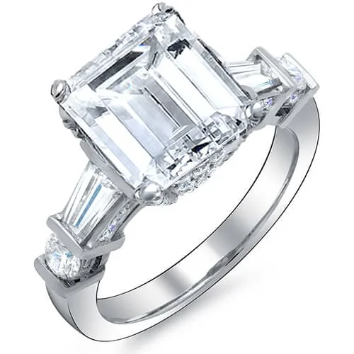 women adjustable engagement rings -3.30 Ct Emerald Cut Hidden Halo Engagement Ring  H Color VVS1 GIA Certified