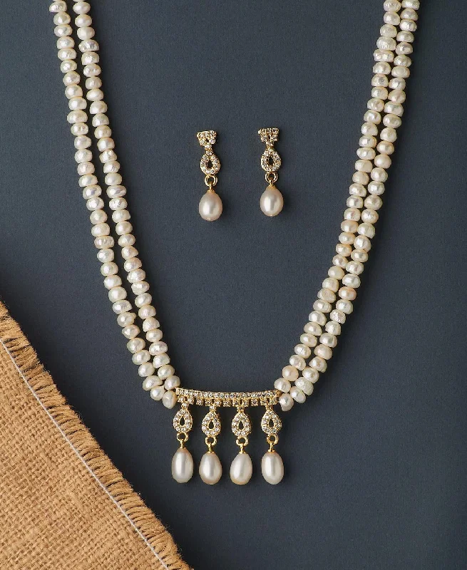 women chic necklaces -Trendy Real Pearl Necklace Set